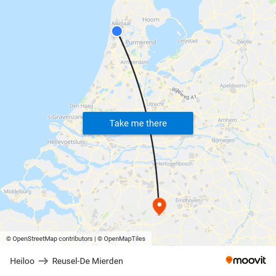 Heiloo to Reusel-De Mierden map