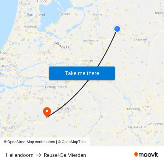 Hellendoorn to Reusel-De Mierden map