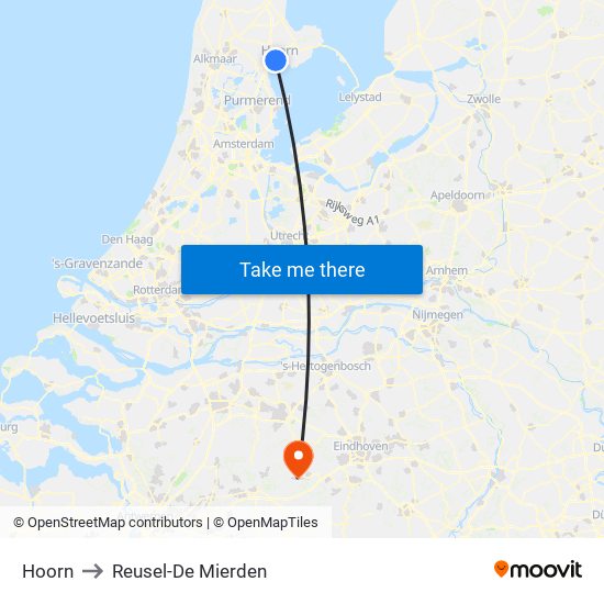 Hoorn to Reusel-De Mierden map