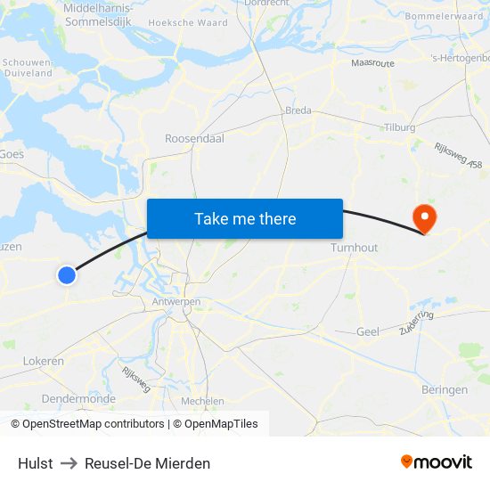 Hulst to Reusel-De Mierden map