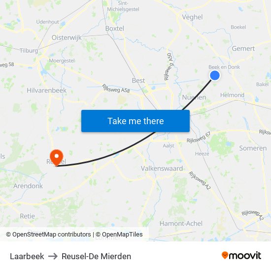 Laarbeek to Reusel-De Mierden map