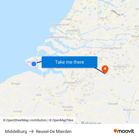 Middelburg to Reusel-De Mierden map