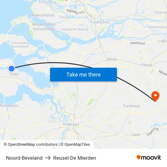 Noord-Beveland to Reusel-De Mierden map
