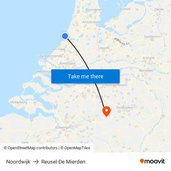 Noordwijk to Reusel-De Mierden map