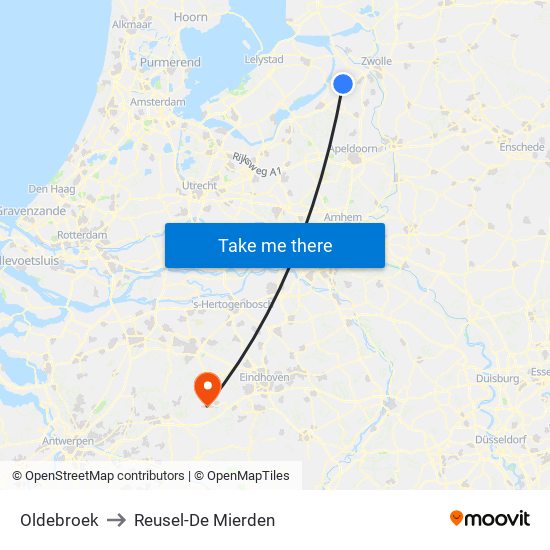 Oldebroek to Reusel-De Mierden map