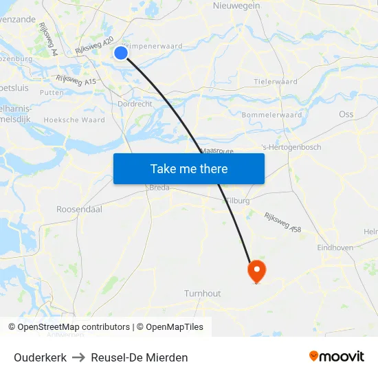Ouderkerk to Reusel-De Mierden map