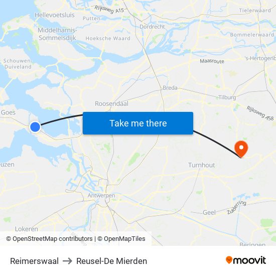 Reimerswaal to Reusel-De Mierden map