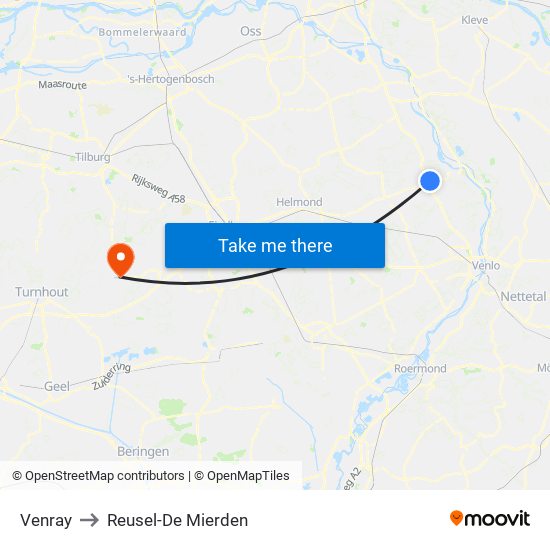 Venray to Reusel-De Mierden map