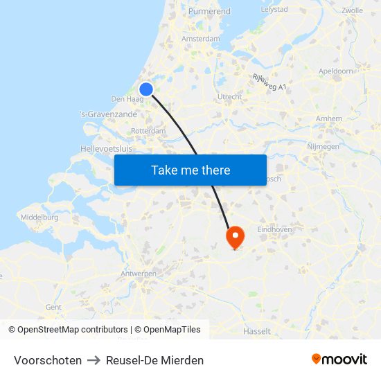 Voorschoten to Reusel-De Mierden map