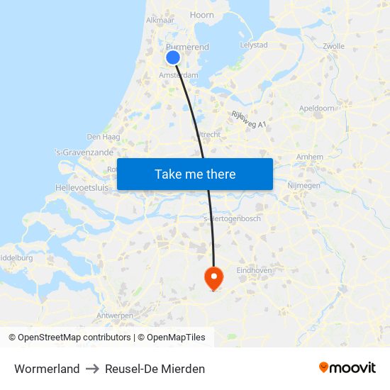 Wormerland to Reusel-De Mierden map