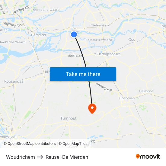 Woudrichem to Reusel-De Mierden map