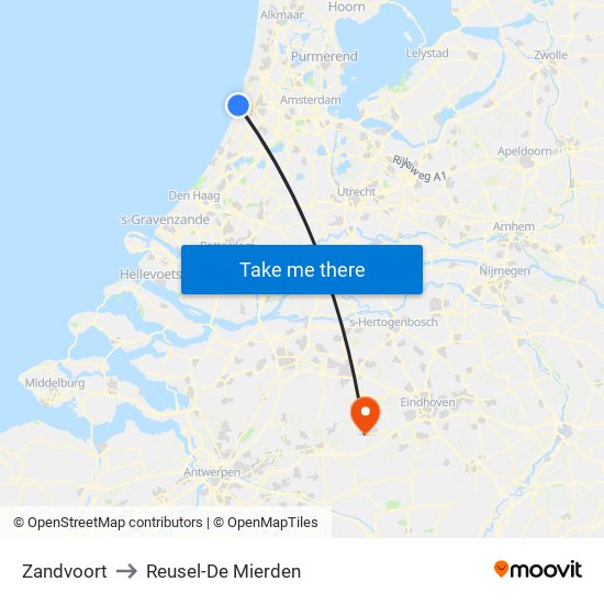 Zandvoort to Reusel-De Mierden map