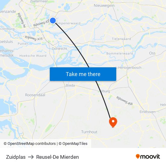 Zuidplas to Reusel-De Mierden map