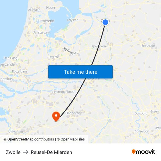 Zwolle to Reusel-De Mierden map