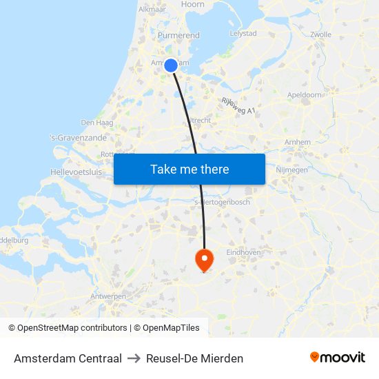 Amsterdam Centraal to Reusel-De Mierden map