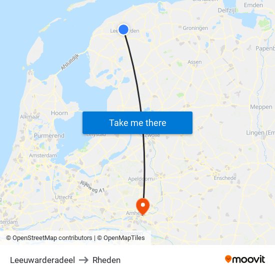 Leeuwarderadeel to Rheden map