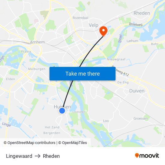 Lingewaard to Rheden map