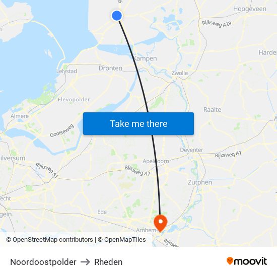 Noordoostpolder to Rheden map