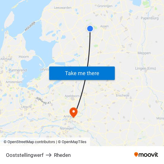 Ooststellingwerf to Rheden map