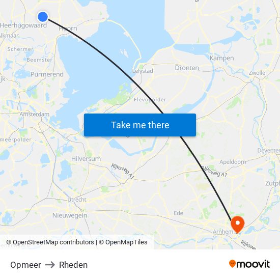 Opmeer to Rheden map