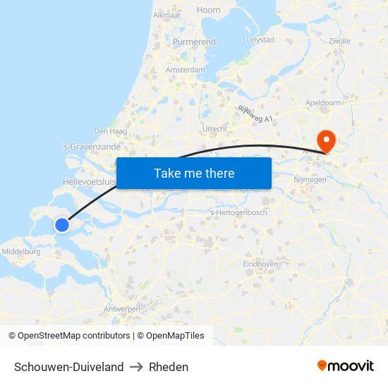 Schouwen-Duiveland to Rheden map