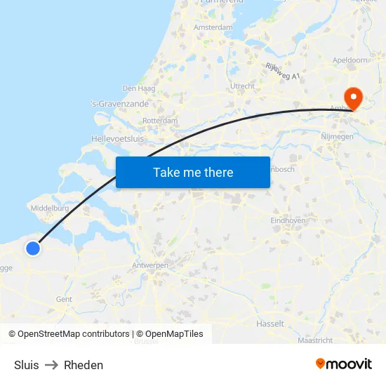 Sluis to Rheden map
