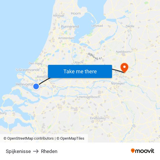 Spijkenisse to Rheden map