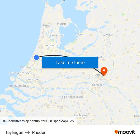 Teylingen to Rheden map