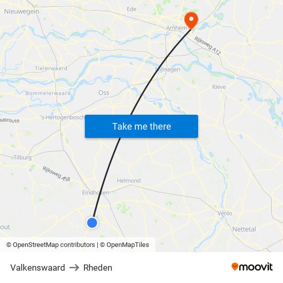 Valkenswaard to Rheden map