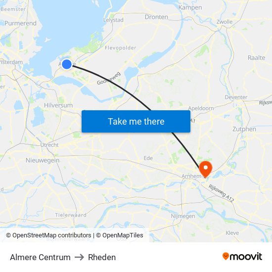 Almere Centrum to Rheden map