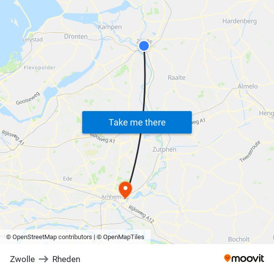 Zwolle to Rheden map