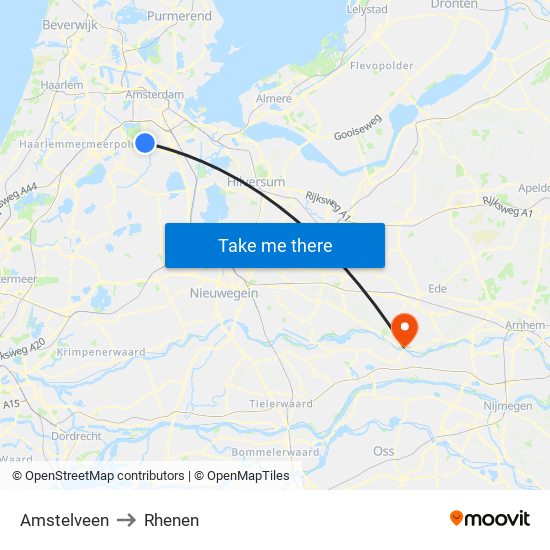 Amstelveen to Rhenen map