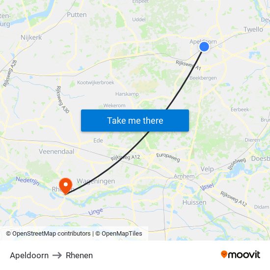 Apeldoorn to Rhenen map