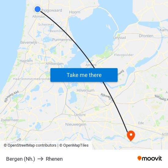 Bergen (Nh.) to Rhenen map