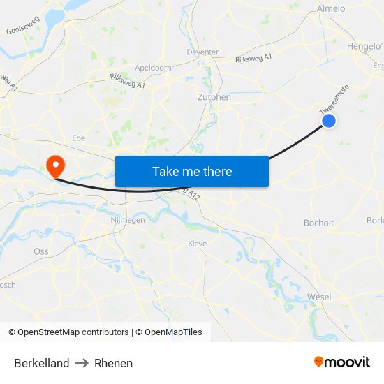 Berkelland to Rhenen map