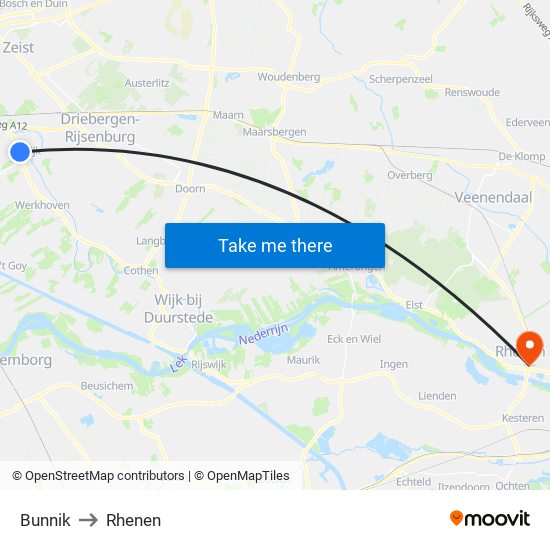 Bunnik to Rhenen map