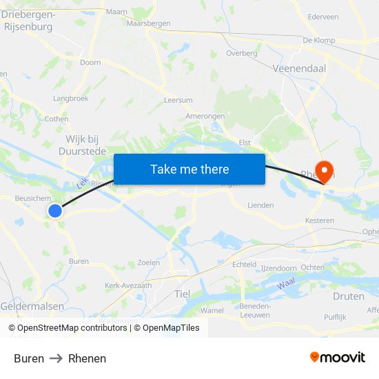 Buren to Rhenen map