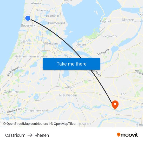 Castricum to Rhenen map