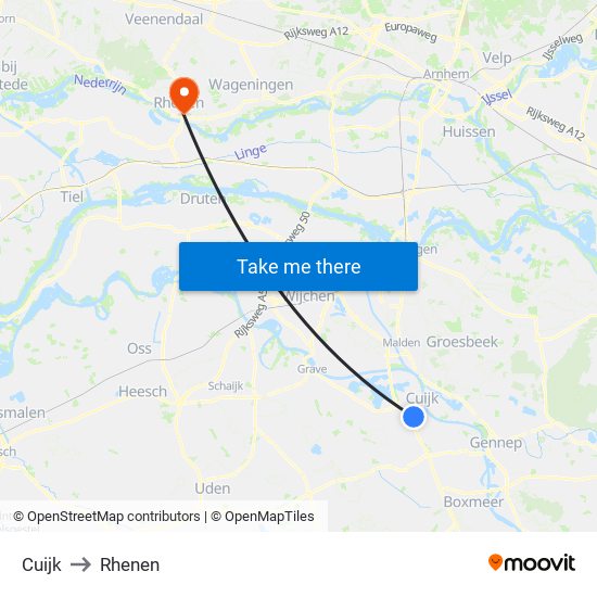 Cuijk to Rhenen map