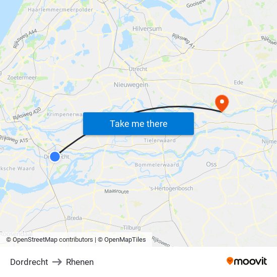 Dordrecht to Rhenen map