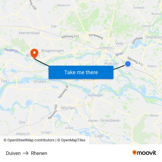 Duiven to Rhenen map