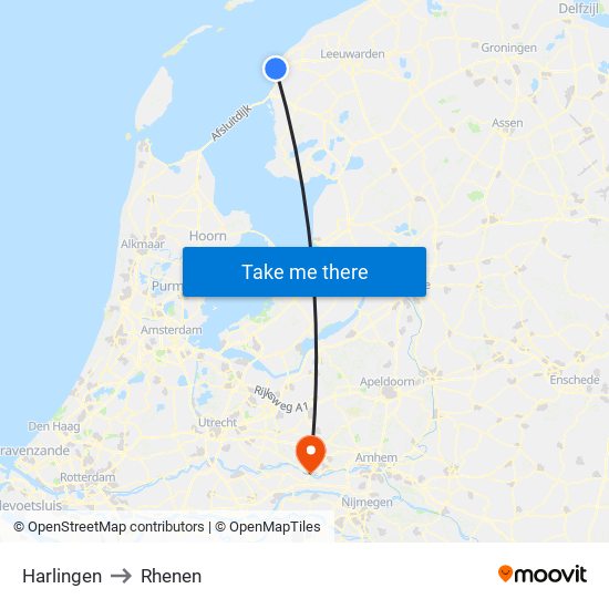 Harlingen to Rhenen map