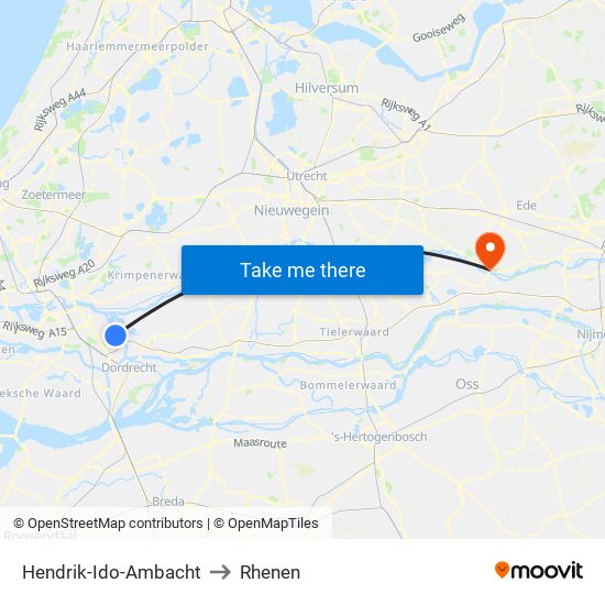 Hendrik-Ido-Ambacht to Rhenen map