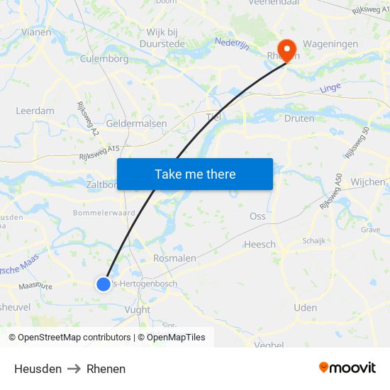 Heusden to Rhenen map