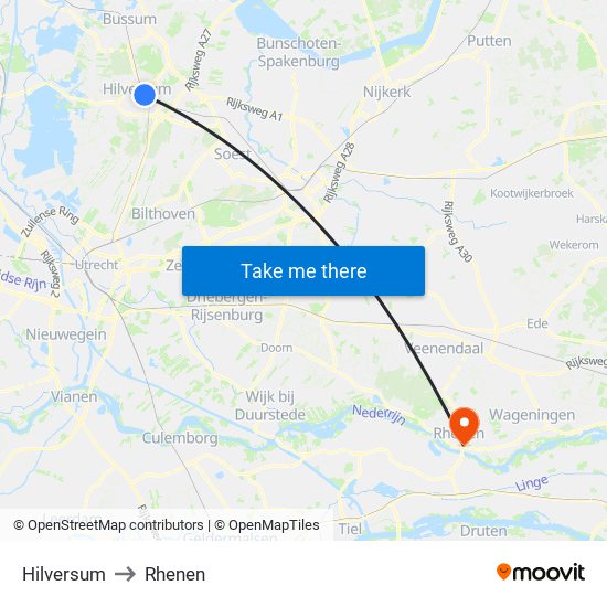 Hilversum to Rhenen map