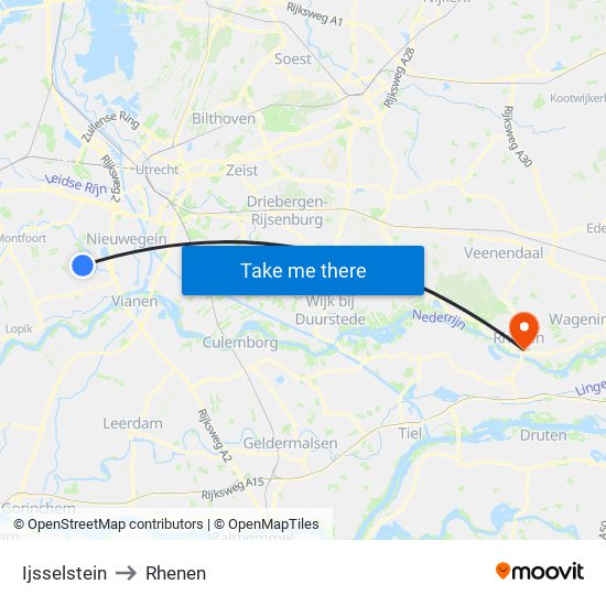 Ijsselstein to Rhenen map