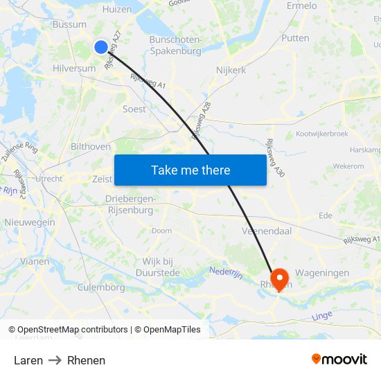 Laren to Rhenen map