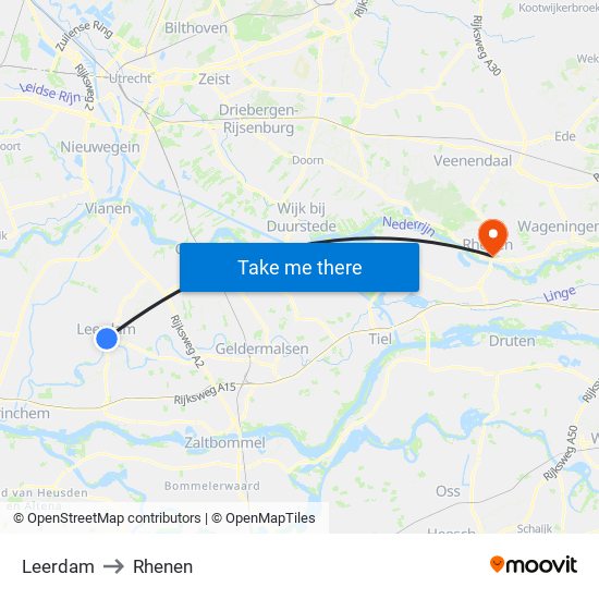 Leerdam to Rhenen map