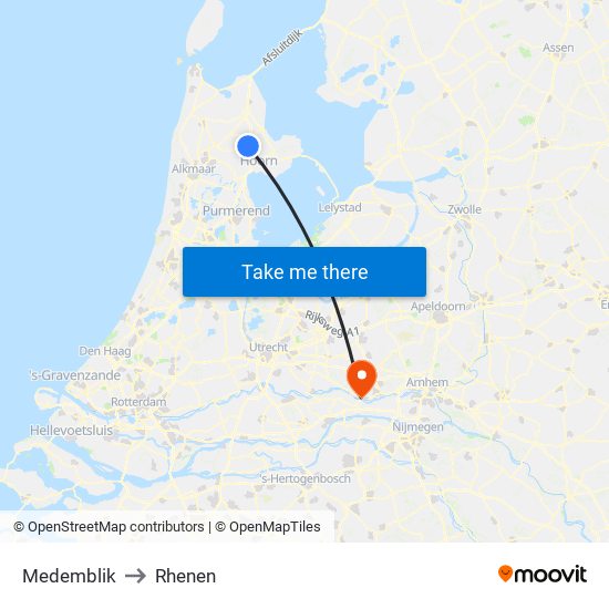 Medemblik to Rhenen map