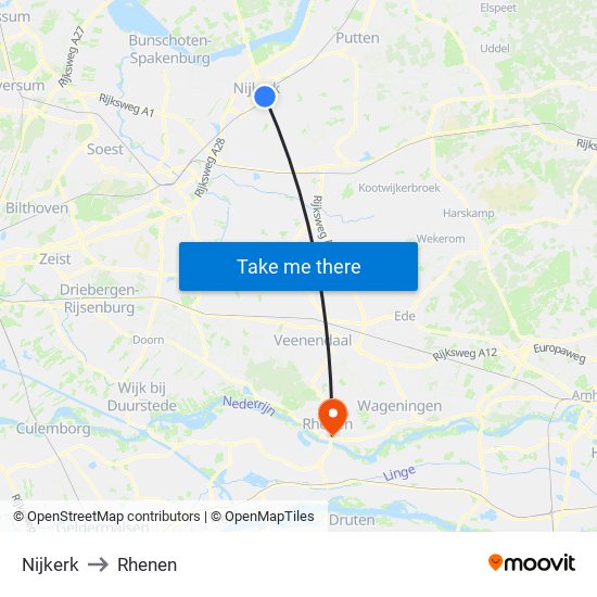 Nijkerk to Rhenen map